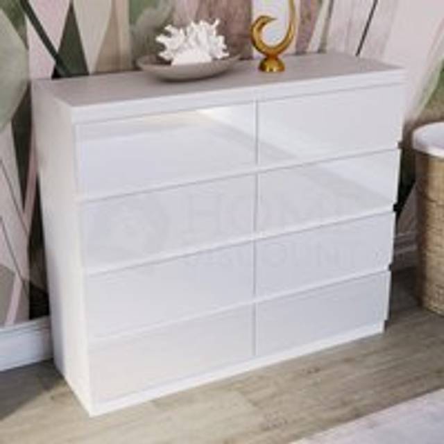 Vida Designs Glinton Gloss 8 Drawer Chest of Drawers Storage Bedroom Furniture - White - One Size