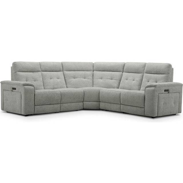 Hopsack Dove Fabric Sofas - Large Corner Recliner with Power Headrests - Juno Range - Oak Furnitureland
