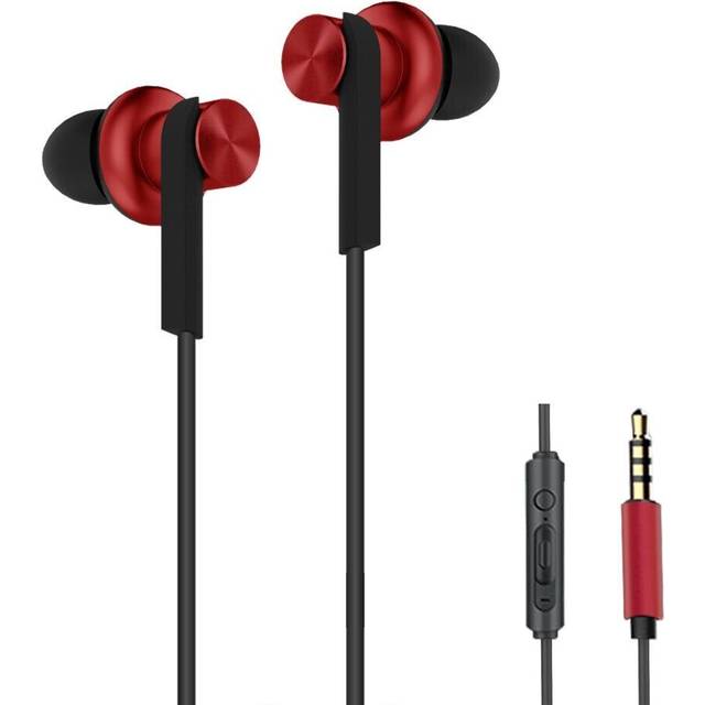 (Red) Metal Noise Reduction Wired In-ear Earphone Headphones with HD Mic Volume Control for Phones PC