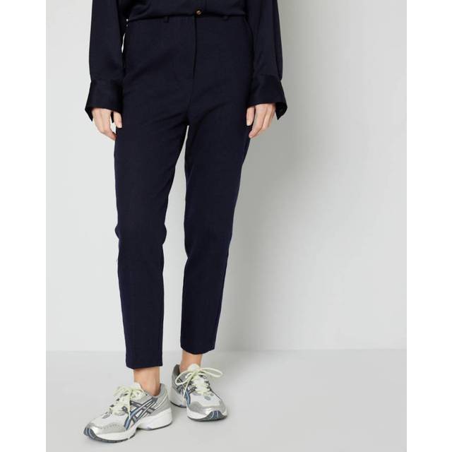 Navy Wool Blend Cigarette Trousers - Blue (L)
