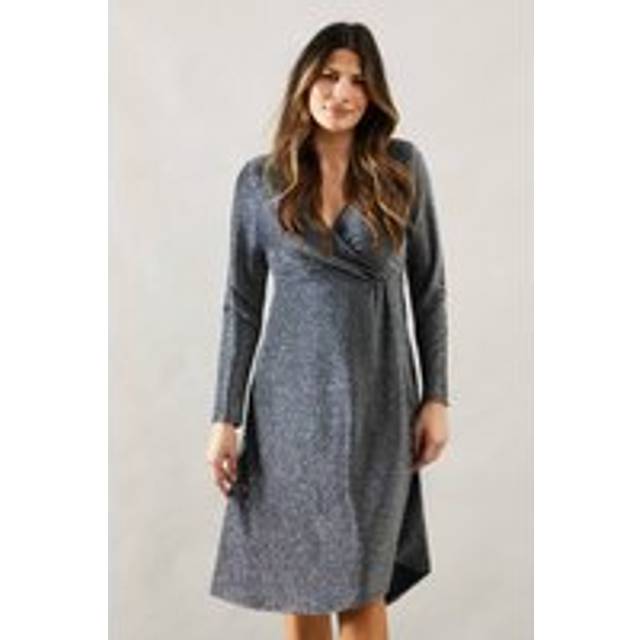 Womens Occasion Glitter Jersey Wrap Midi Dress - Black - 10