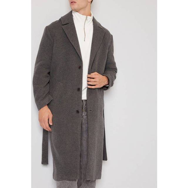 Dark Grey Wool Blend Long Coat - Black (S/M)