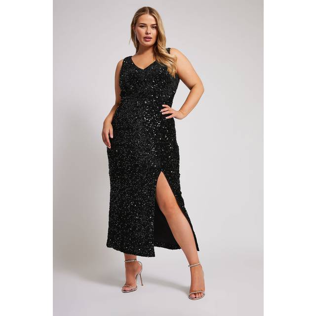 Yours London Curve Black Sequin Velvet Maxi Slip Dress, Women's Curve & Plus Size, Yours London - 22
