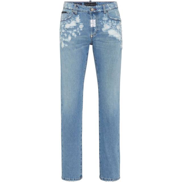 Philipp Plein - distressed-effect straight-leg jeans - men - Fabric - 32 - Blue