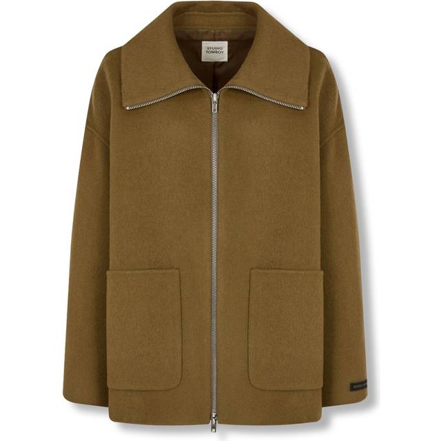 STUDIO TOMBOY - wide-collar jacket - women - Wool/Fabric/Polyester - One Size - Green