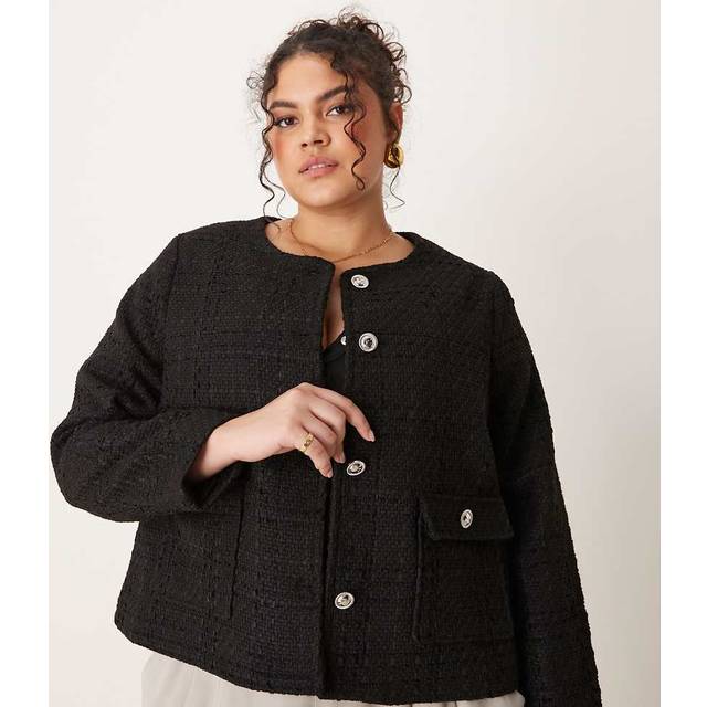 New Look Women's Plus Size Black Bouclè Cropped Jacket Curves - UK 18