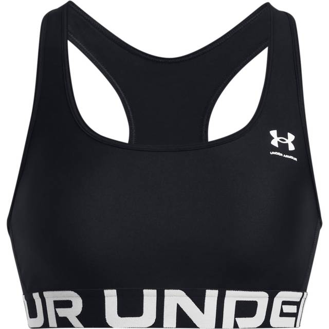 Under Armour Women's HeatGear Mid Branded Sports Bra Black White