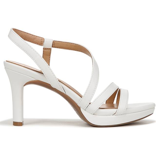 Naturalizer Brenta Strappy Sandals, White Faux Leather Microfiber, 8.5M Round Toe
