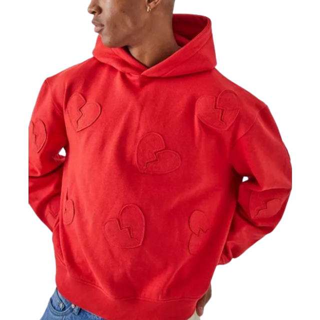 Oversized Boxy All Over Heart Applique Hoodie - Red - S
