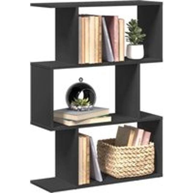 Room Divider Bookcase 3-Tier Black 70x24x97 cm Engineered Wood - One Size