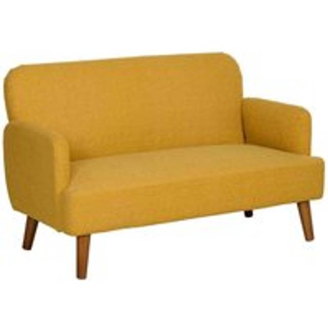 HOMCOM Yellow 2 Seater Sofa with 21cm Thick Padding and Wood Legs - Yellow | TJ Hughes