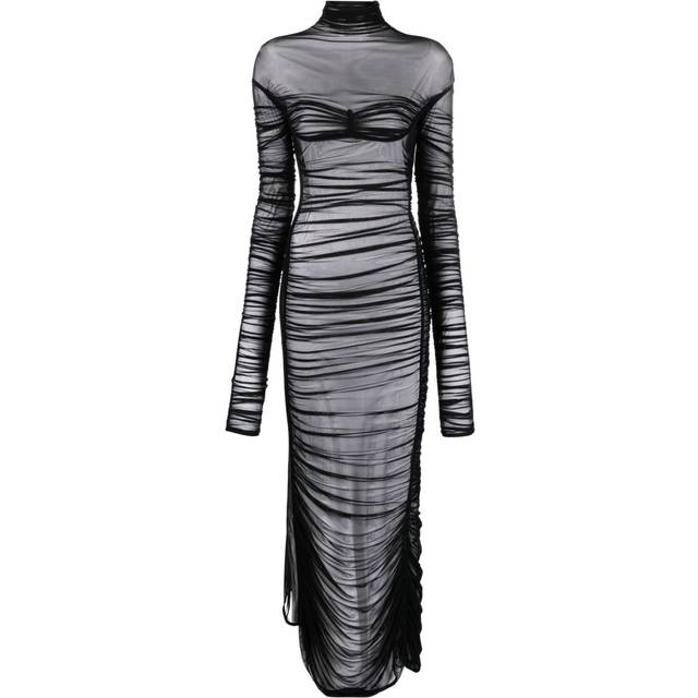 Mugler - Fishnet ruched sheer maxi dress - women - Elastane/Polyamide - 34 - Black