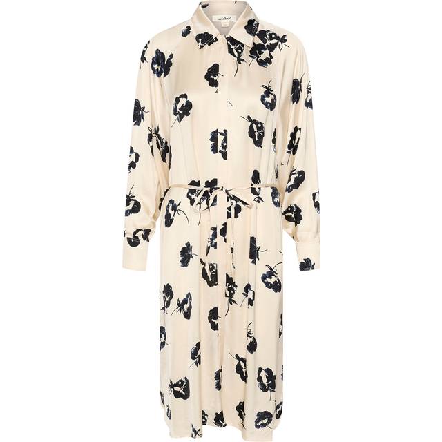 Soaked In Luxury Erwina Floral Satin Shirt Dress, Black/White