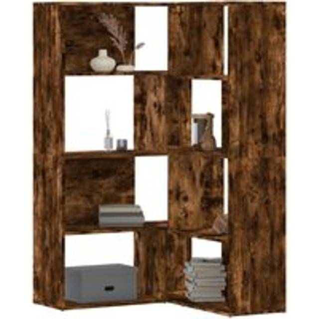 Corner Bookcase 4-Tier Smoked Oak 85x85x140 cm Engineered Wood - Brown - One Size