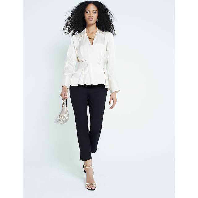 River Island Womens Cream Satin Button Wrap Blouse - 14
