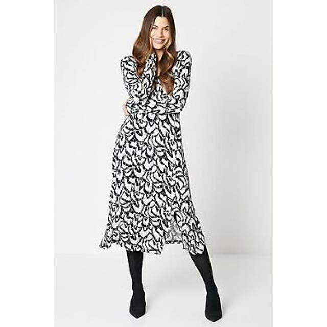 Womens Mono Print Long Sleeve Midi Dress - 8
