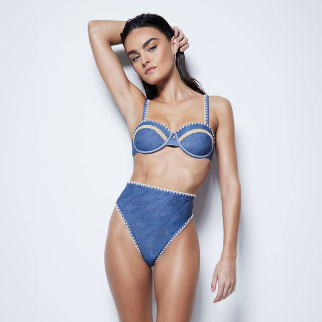 River Island Womens Blue Denim High Waisted Bikini Bottoms - 8