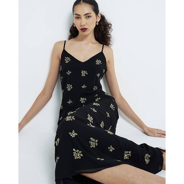 River Island Womens Black Embellished Midi Dress - 10