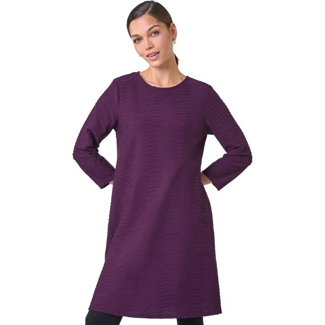 Textured A-Line Stretch Dress - Plum - 12