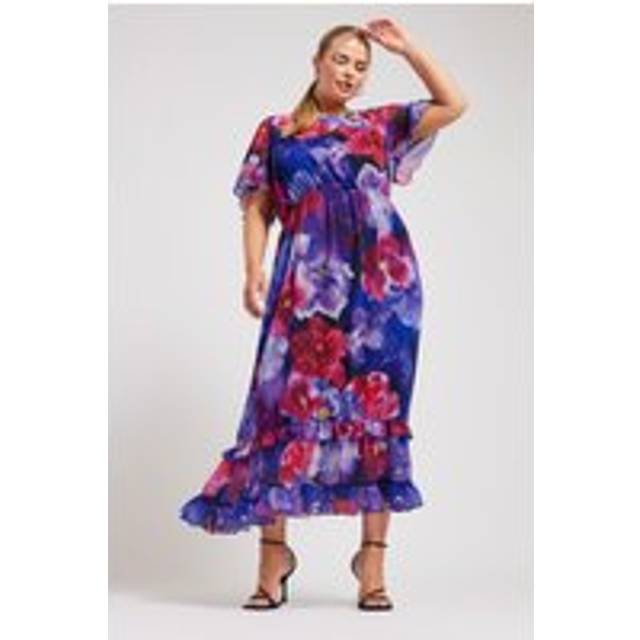 Yours London Curve Purple Floral Print Maxi Smock Dress, Women's Curve & Plus Size, Yours London - 24
