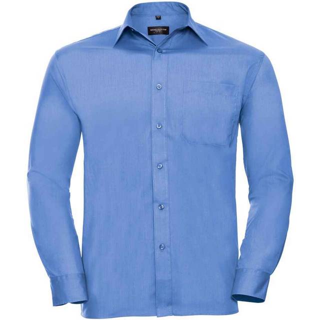 (M, Corporate Blue) Russell Collection Mens Poplin Easy-Care Formal Shirt
