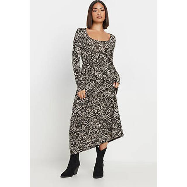 Pixiegirl Black Floral Print Midi Tea Dress 6 Pixiegirl | Petite Women's Midi Dresses