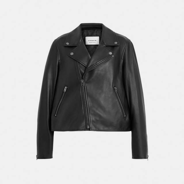 Coach Womens Leather Moto Jacket - Black - Size Small