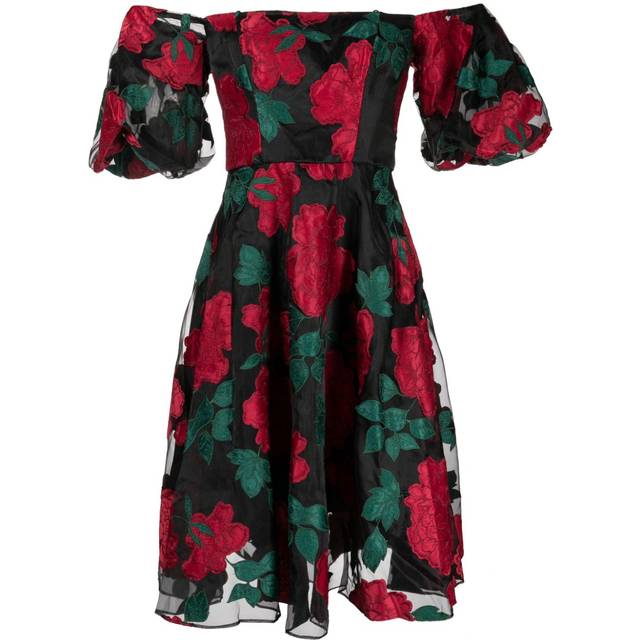 Marchesa Notte - Claude floral-appliqué midi dress - women - Polyester/Polyester - 4 - Black