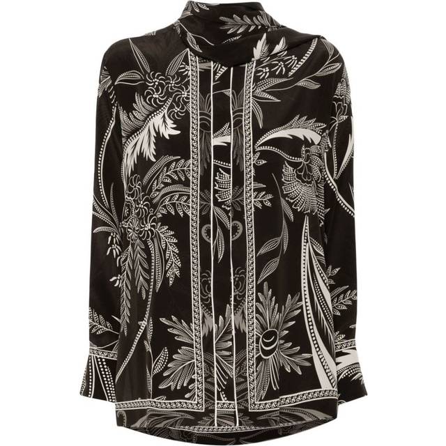 F.R.S For Restless Sleepers, Blouses, female, Brown, XS, Botanical Print Silk Shirt
