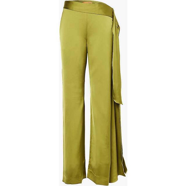 Stine Goya Womens Olive Self-tie Wide-leg High-rise Recycled-polyester Satin Trousers M - OLIVE