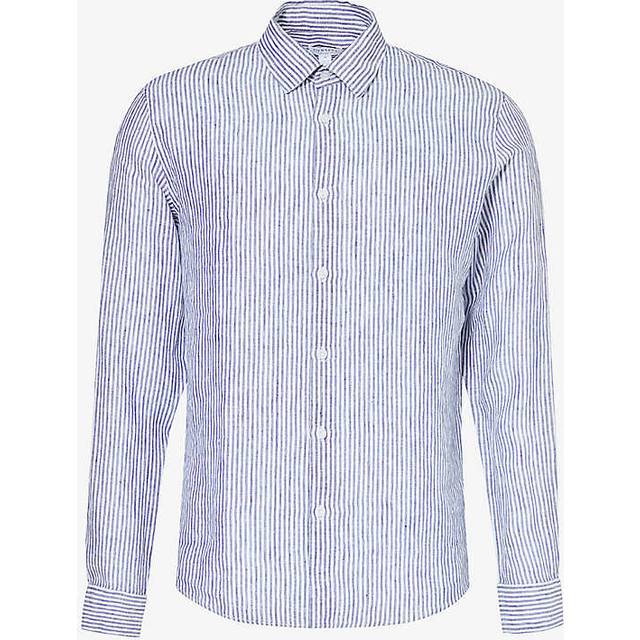 Sunspel Mens Navy/white Linen Stripe Relaxed-fit Long-sleeve Shirt Xxl