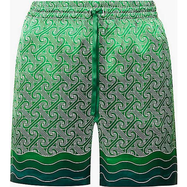 Casablanca Mens Column Monogram Brand-pattern Striped-trim Silk Shorts S
