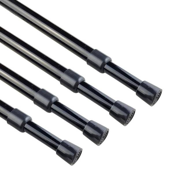 "KXLIFE 4 Pack 5/8"""" Spring Tension Curtain Rod  RV Tension Bars  Cupboard Rod Black 10 to 16 Inch"