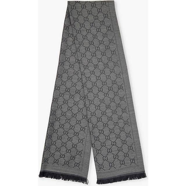 Gucci Womens Anthracite/black Gg-jacquard Wool-knit Scarf - ANTHRACITE/BLACK
