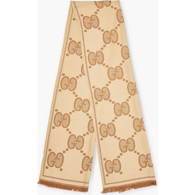 Gucci Womens Beige/dark Brown Lady Nest Gg-jacquard Wool-knit Scarf