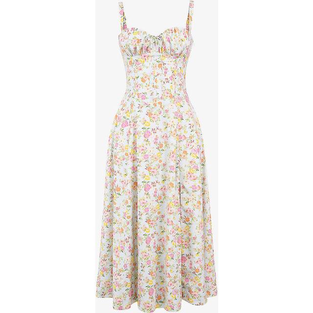 House of Cb Womens Pale Blue Meadow Carmen Sleeveless Cotton-blend Midi Dress L