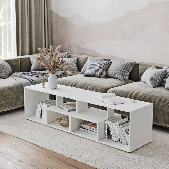 Urbn-Living Urbnliving 160Cm Height White Large Double Wooden Side Coffee Table With Storage Shelves Tv Stand - One Size