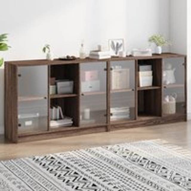 Bookcase with Doors Brown Oak 204x37x75 cm Engineered Wood - One Size