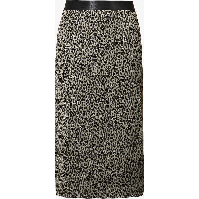 Ikks Womens Black Leopard-print Satin Midi Skirt 14 - BLACK