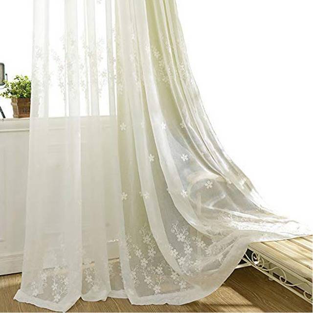 VOGOL White Rod Pocket Sheer Curtains 96 inches Length  Embroidered Window Curtain Sheer Voile Panels for Living Room & Bedroom  60x96  2 Pa