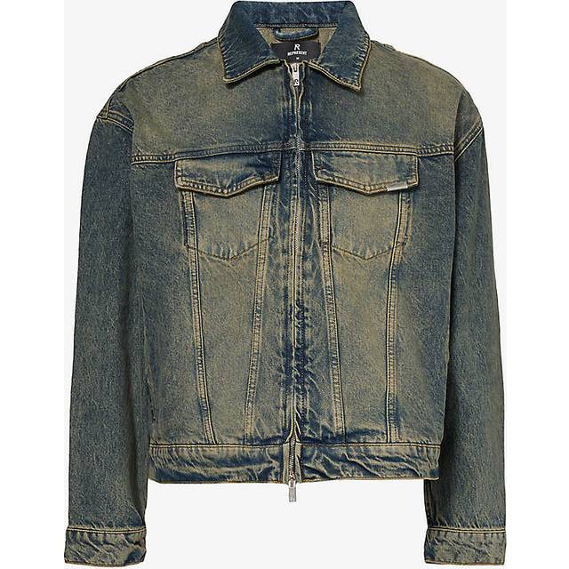 Represent Mens Blue Cream R4 Brand-plaque Faded-wash Denim Jacket Xl - BLUE CREAM