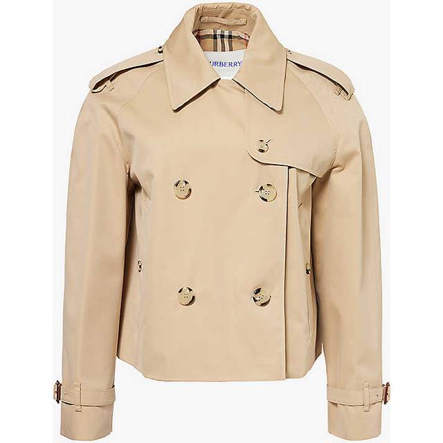 Burberry Womens Honey Double-breasted Cropped Cotton Trench Coat 10 - HONEY