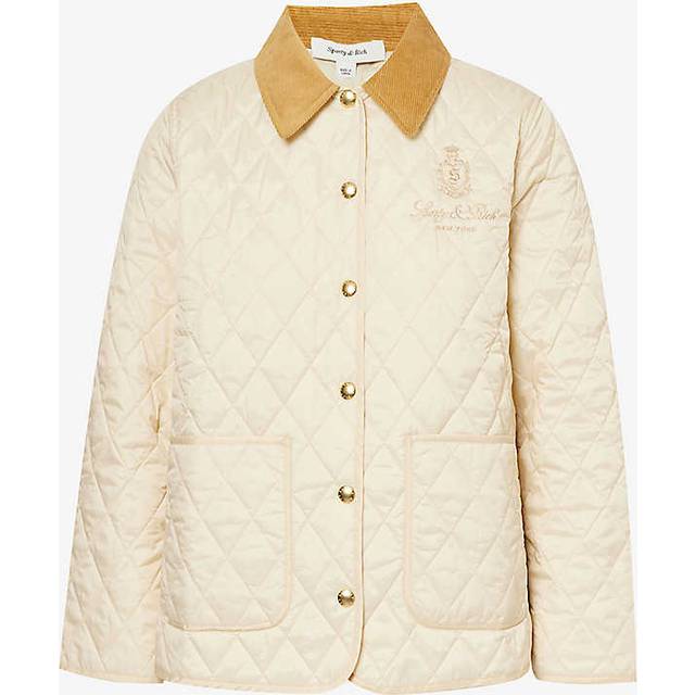 Sporty & Rich Womens Cream Quilted Corduroy-collar Shell Jacket Xl - CREAM