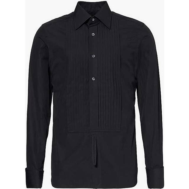 Tom Ford Mens Black Pleated-bib Slim-fit Cotton Shirt 16 - BLACK