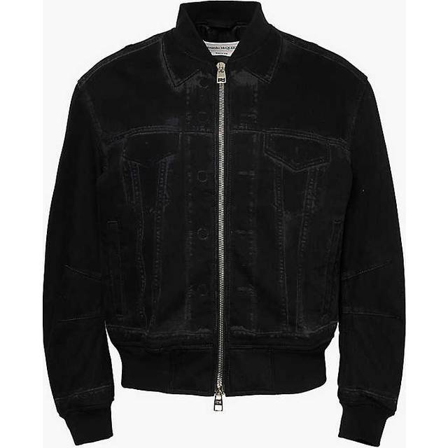 Alexander Mcqueen Mens Black Trompe L&#39;oeil Denim Bomber Jacket 38 - BLACK