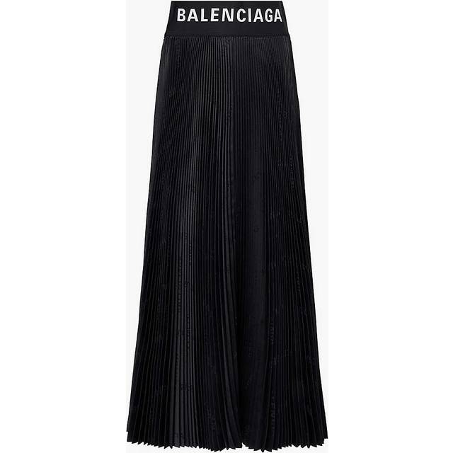 Balenciaga Womens Black Branded-waistband Pleated Woven Midi Skirt 8 - BLACK