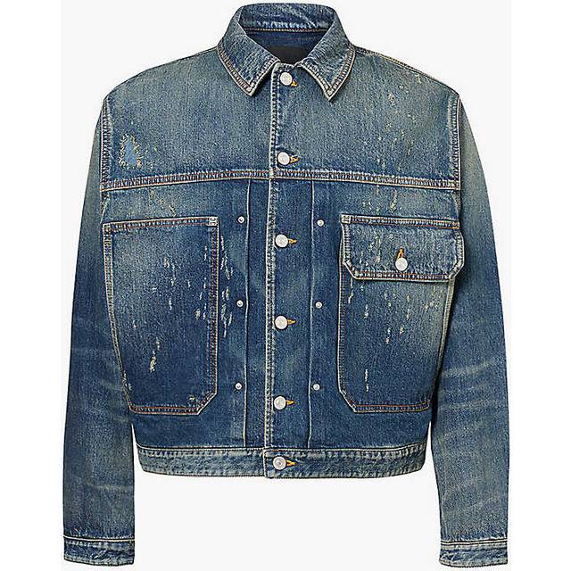 Givenchy Mens Indigo Blue Flap-pocket Distressed Denim Jacket L - INDIGO BLUE
