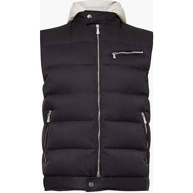 Eleventy Mens Black and Sand Funnel-neck Quilted Silk-down Gilet 46 - Black And Sand