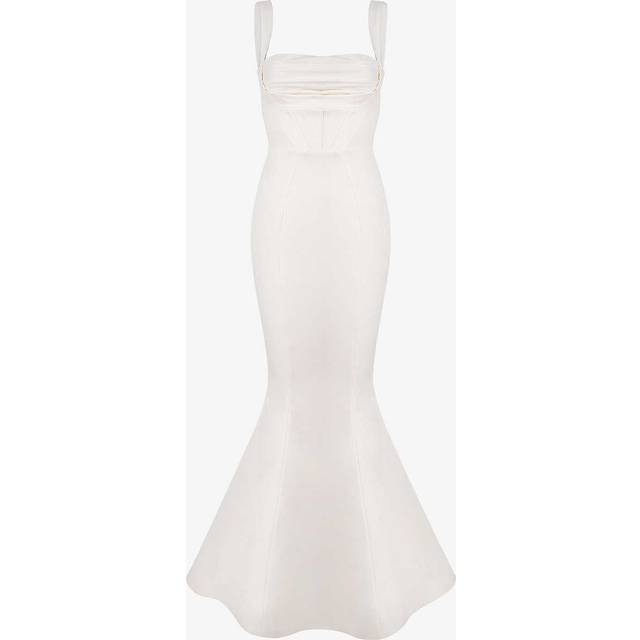 House of Cb Womens Ivory Francoise Corseted-bodice Satin Bridal Gown 8/10 - IVORY