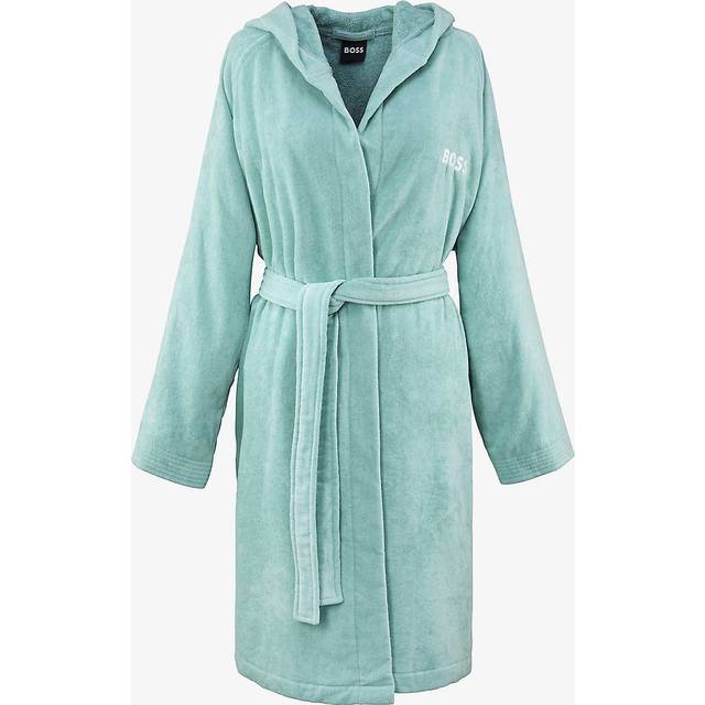 Boss Aruba Blue Plain Logo-embroidered Cotton Bath Robe Xl - ARUBA BLUE